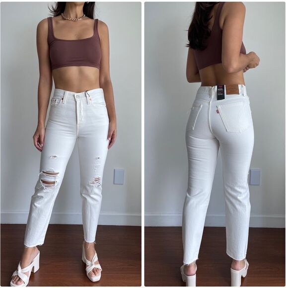 NWT Wedgie high rise distressed white cream jeans - Picture 6 of 8